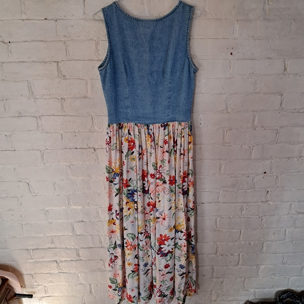 Vintage 90s Central Falls Womens Dress Size Small Denim Bodice Floral Skirt - Picture 7 of 7
